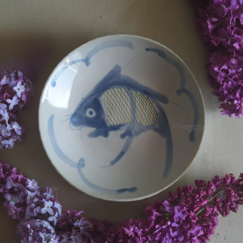 Antike Koi-Karpfen-Schale | Grünes Porzellan Ø 18,5 cm | Frühes 20. Jahrhundert