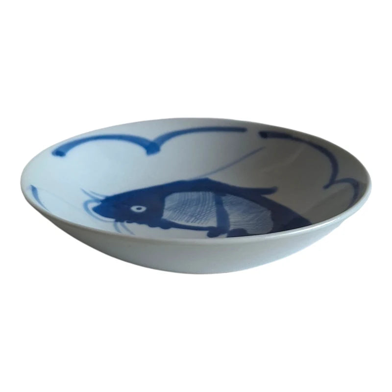Antieke Koi Karper Schaal | Blauw Porselein Ø 16,5 cm | Begin 20e Eeuw