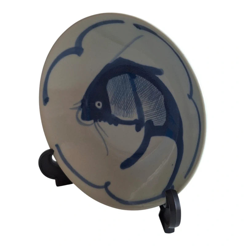Antieke Koi Karper Schaal | Blauw Porselein Ø 16,5 cm | Begin 20e Eeuw