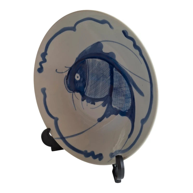 Koi-Karpfen-Schale | Blau-weißes Porzellan Ø 20,5 cm | Frühes 20. Jahrhundert