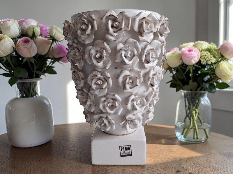 PTMD Collection Porzellanvase | Weiß mit Rosenmotiv | 25,5 cm