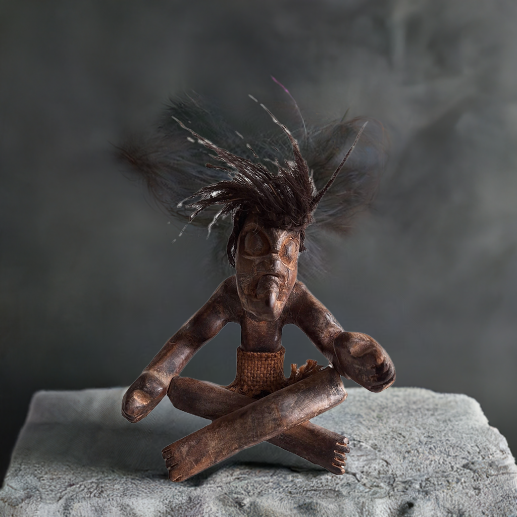 Hand-carved wooden tribal style Tiki sculpture – seated figure