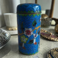 Blaues zylindrisches Cloisonné-Pillendöschen