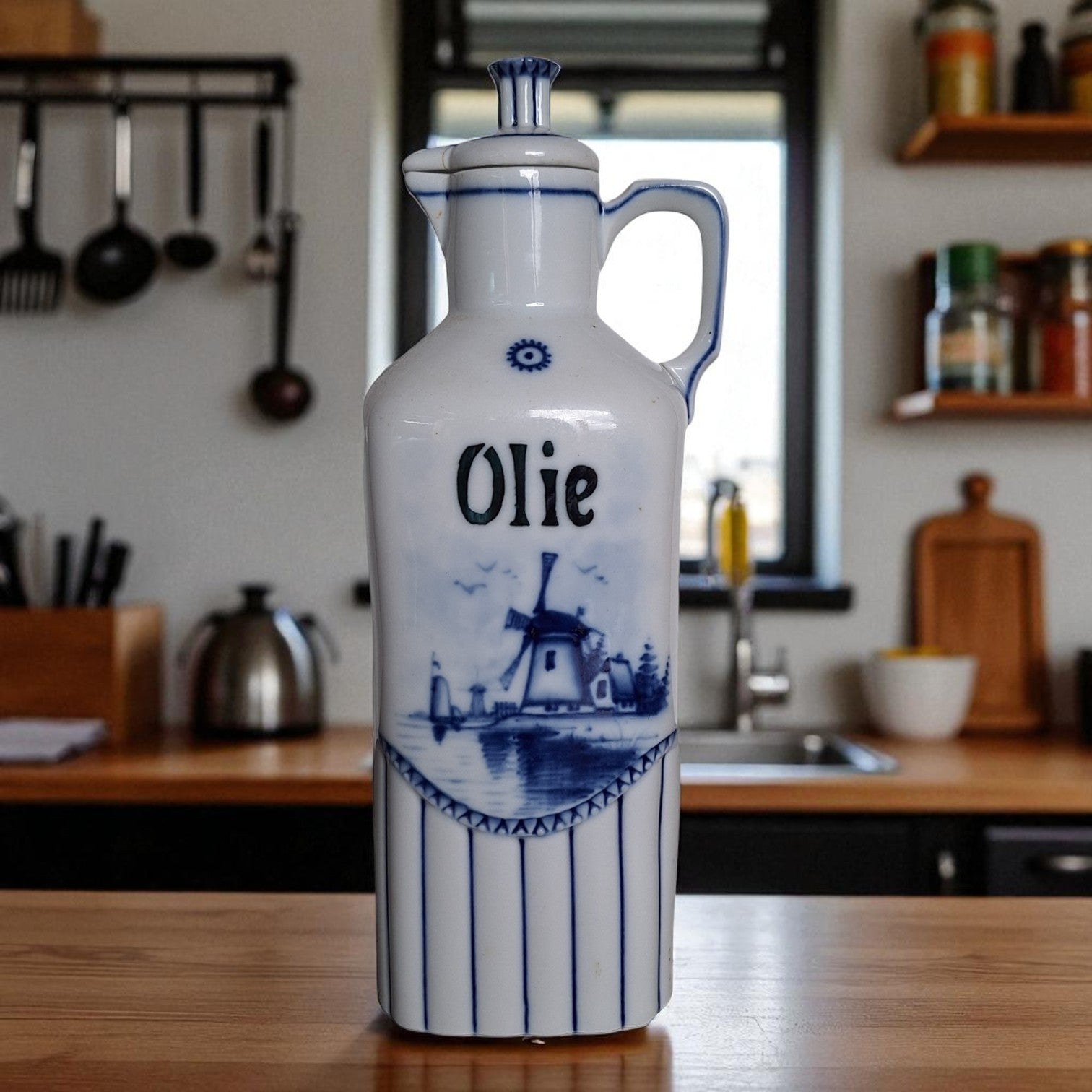 Delft Blau Ölflasche | Mühlenmotiv | Gemarkt Nr. 2805 | 22,5 cm