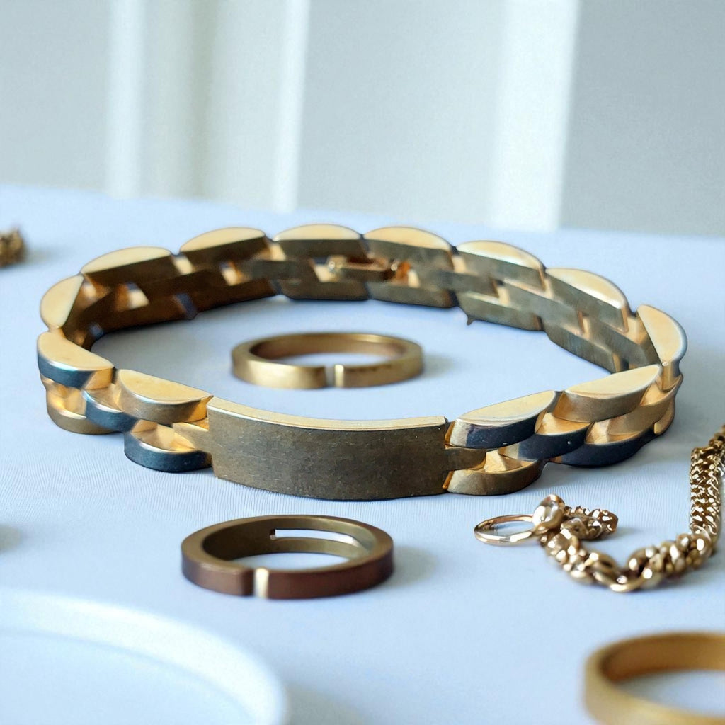 Goldfarbenes Herren-Gliederarmband mit Namensschild — 80er Jahre, gemarkt AC