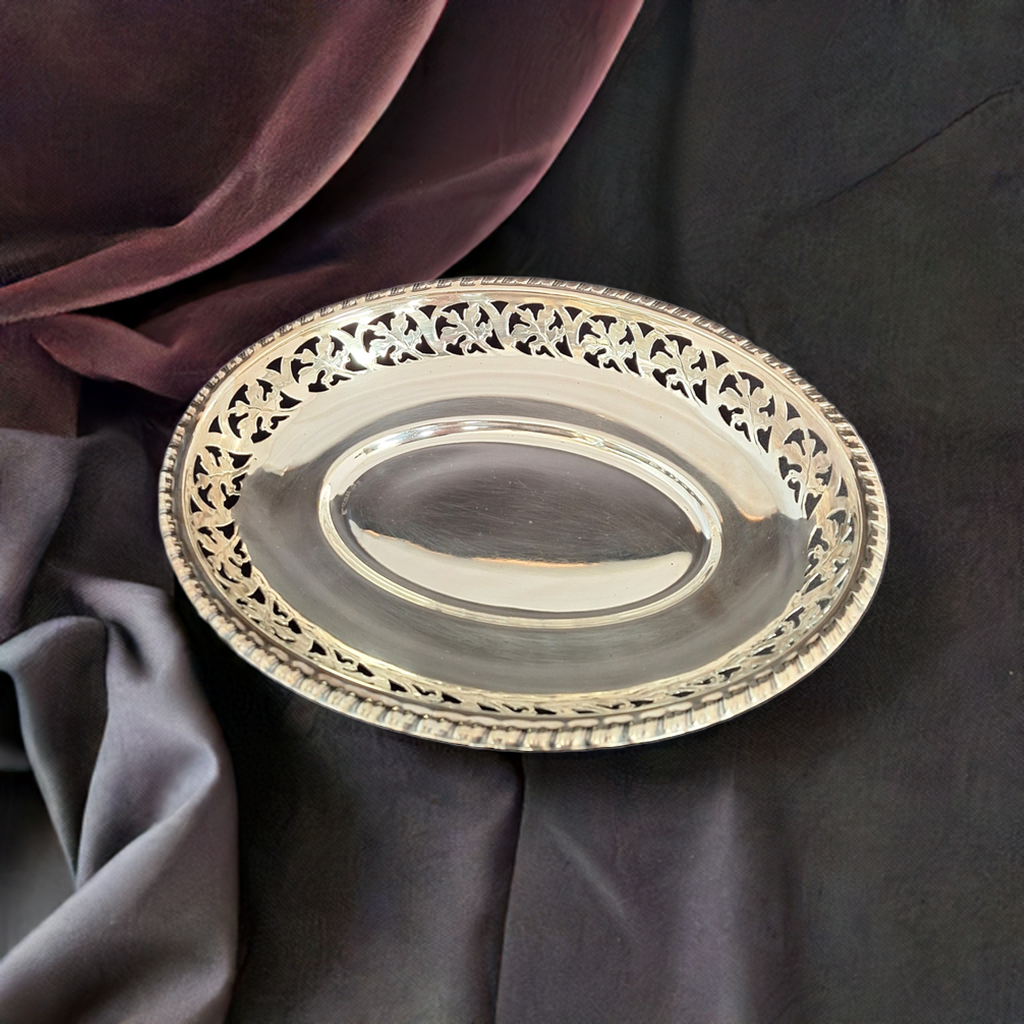 Silver-plated oval V.D.M. dish, France, c. 1940