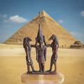 Brass statue Ramses III with Horus and Seth on marble base – Egyptian, Art Deco style