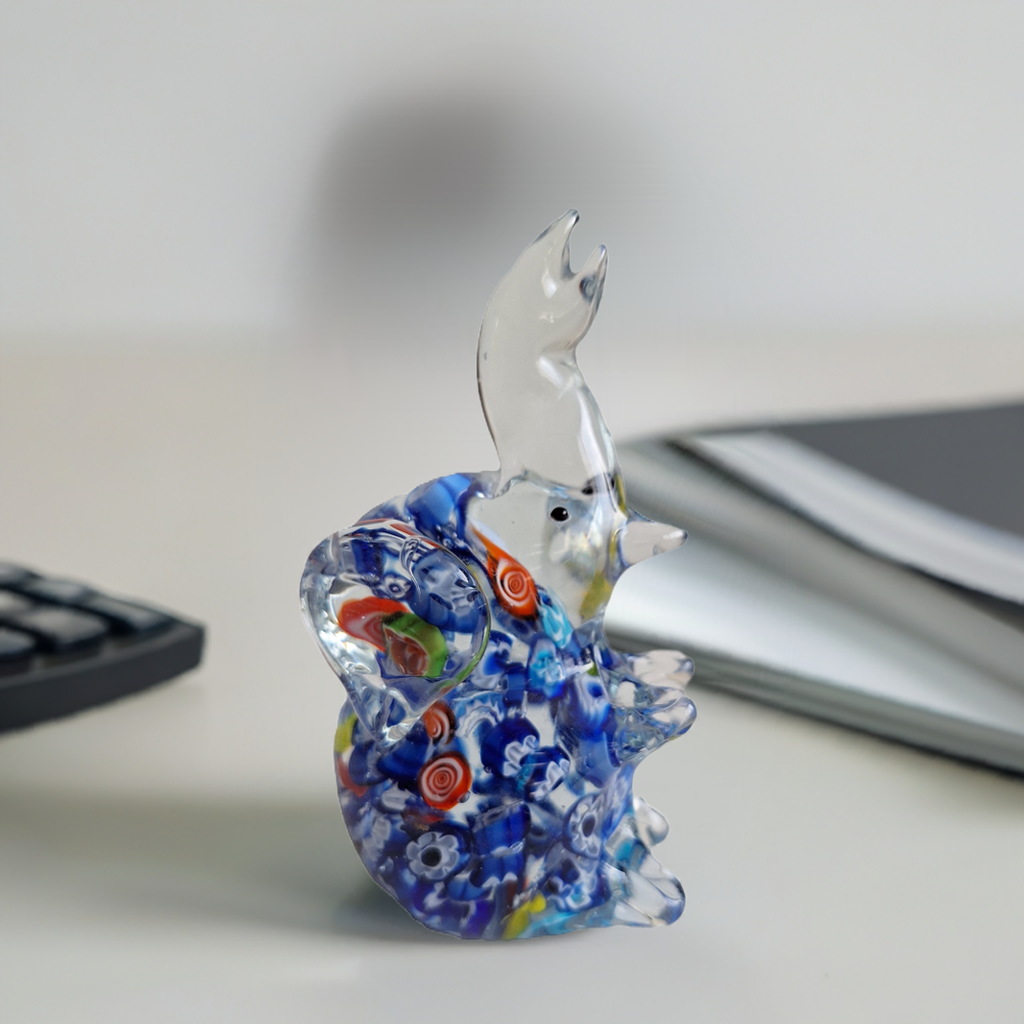 Handgeblasener Glas Elefant | Murano-Stil | Millefleur Dekoration | H. 12,5 cm