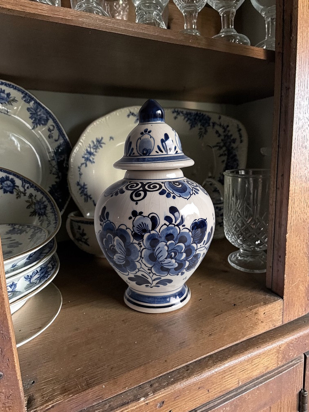 Delfts Blaue Deckelvase | Keramikfabrik Velsen | Ingwertopf Baluster Handbemalt