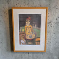 Kleurrijke figuratieve lithografie 415/500 van Carolien Kramer getiteld Mensen zorgen voor Mensen, uitgegeven 1999 met Savaz Uitzendzorg, ingelijst in houten lijst met plexiglas, 63,5×47,5 cm.

