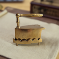 Miniature vintage brass iron with trivet solid brass collar iron