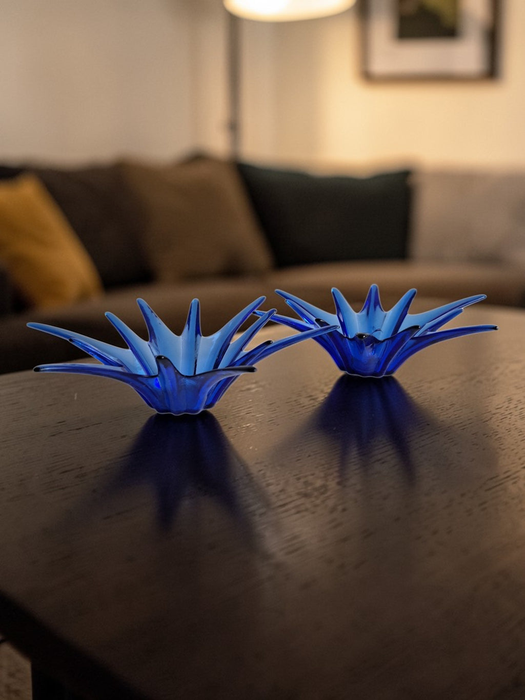 Kobaltblaue sternförmige Glasschalen | Set | Teelichthalter
