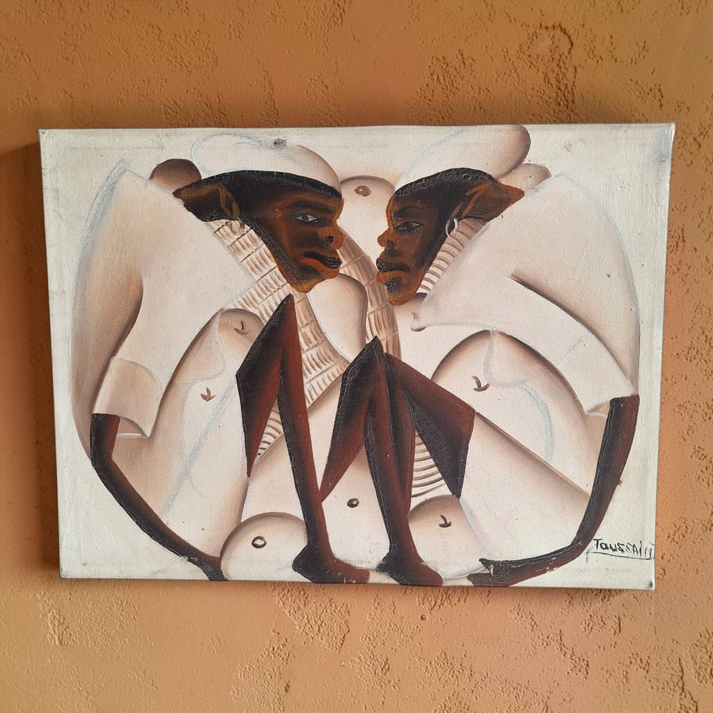 Liggend olieverfschilderij op doek, gesigneerd Toussaint.
