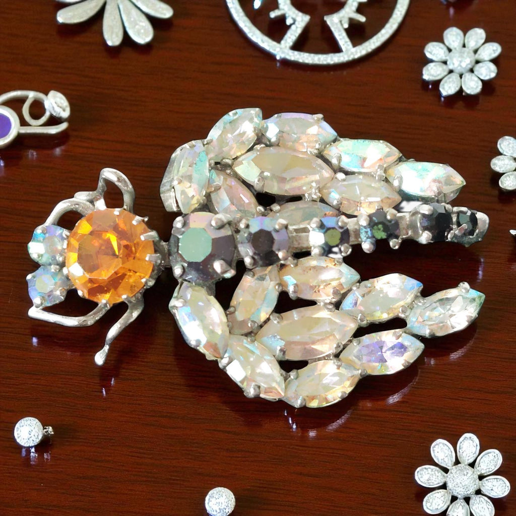 Insektenbrosche mit Strass – Funkelnder Modeschmuck aus den 80ern