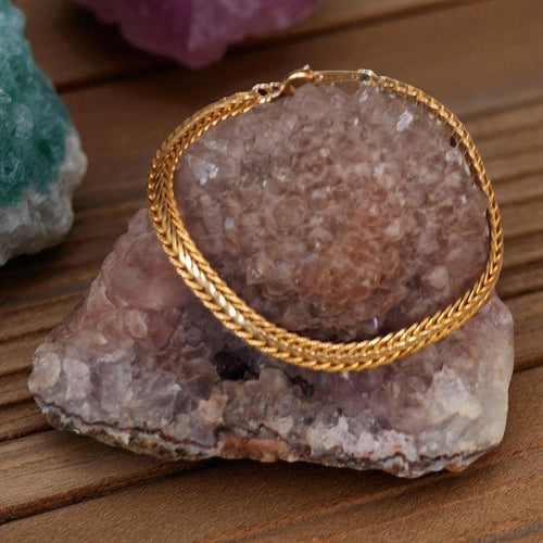 Vergulde Darmart damesarmband, gouddouble, 18 cm lang en 0,5 cm breed, elegant en tijdloos vintage sieraad.