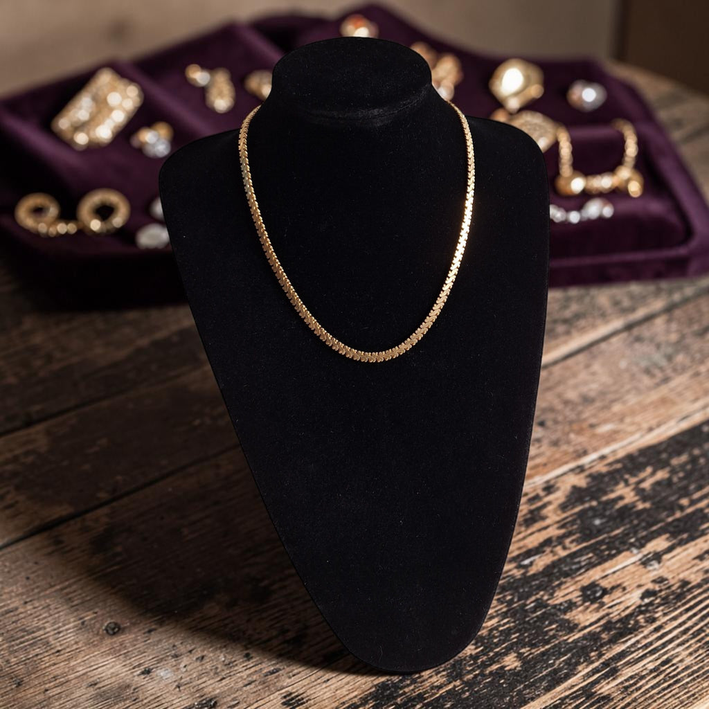 Goudkleurige schakelketting met platte fijne schakelstructuur, totale lengte 50cm
