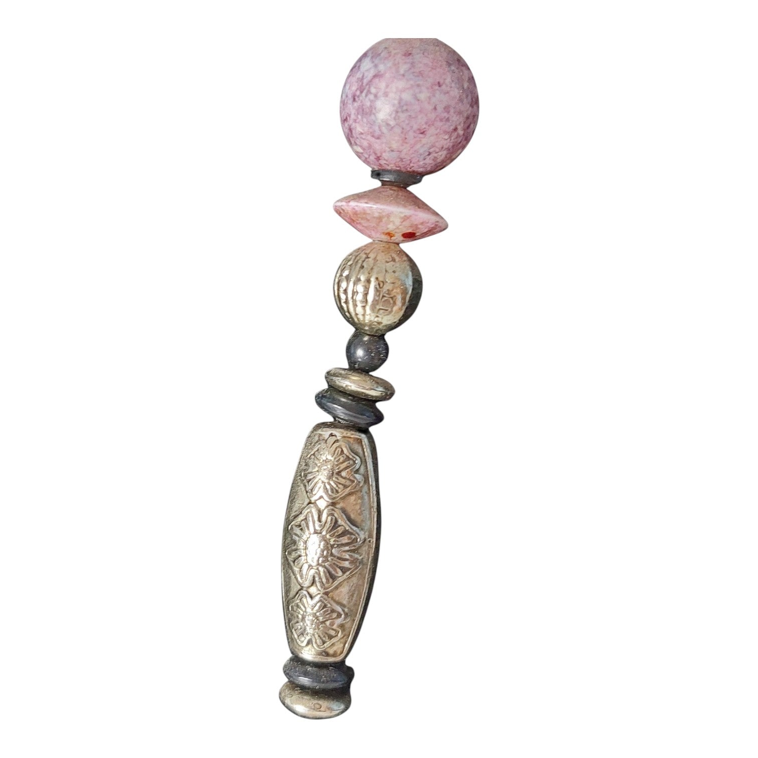 Halskette mit großen Perlen — Farbverlauf Rosa zu Silber, 74 cm