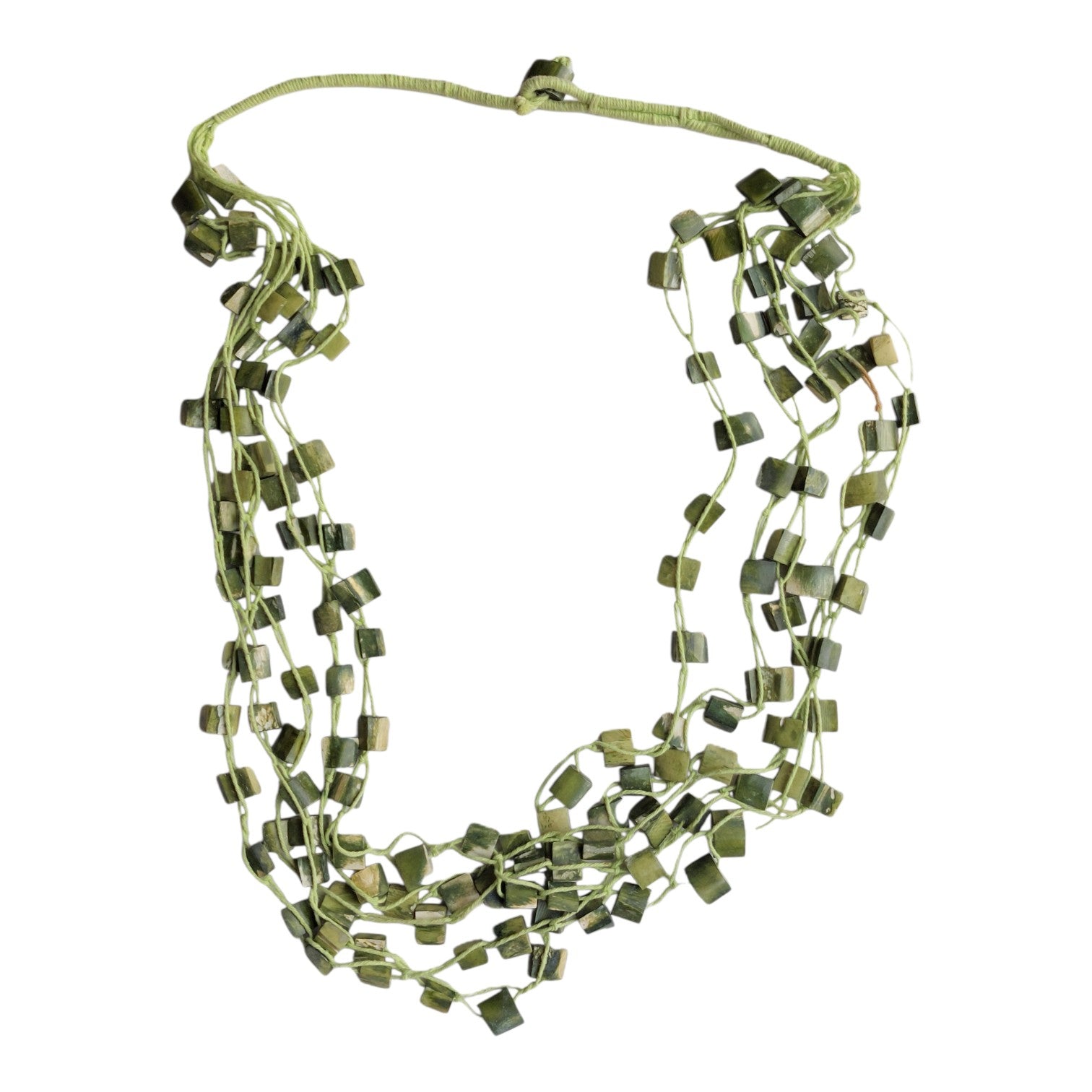 Grüne mehrreihige Perlenkette — Retro-Stil, 96 cm