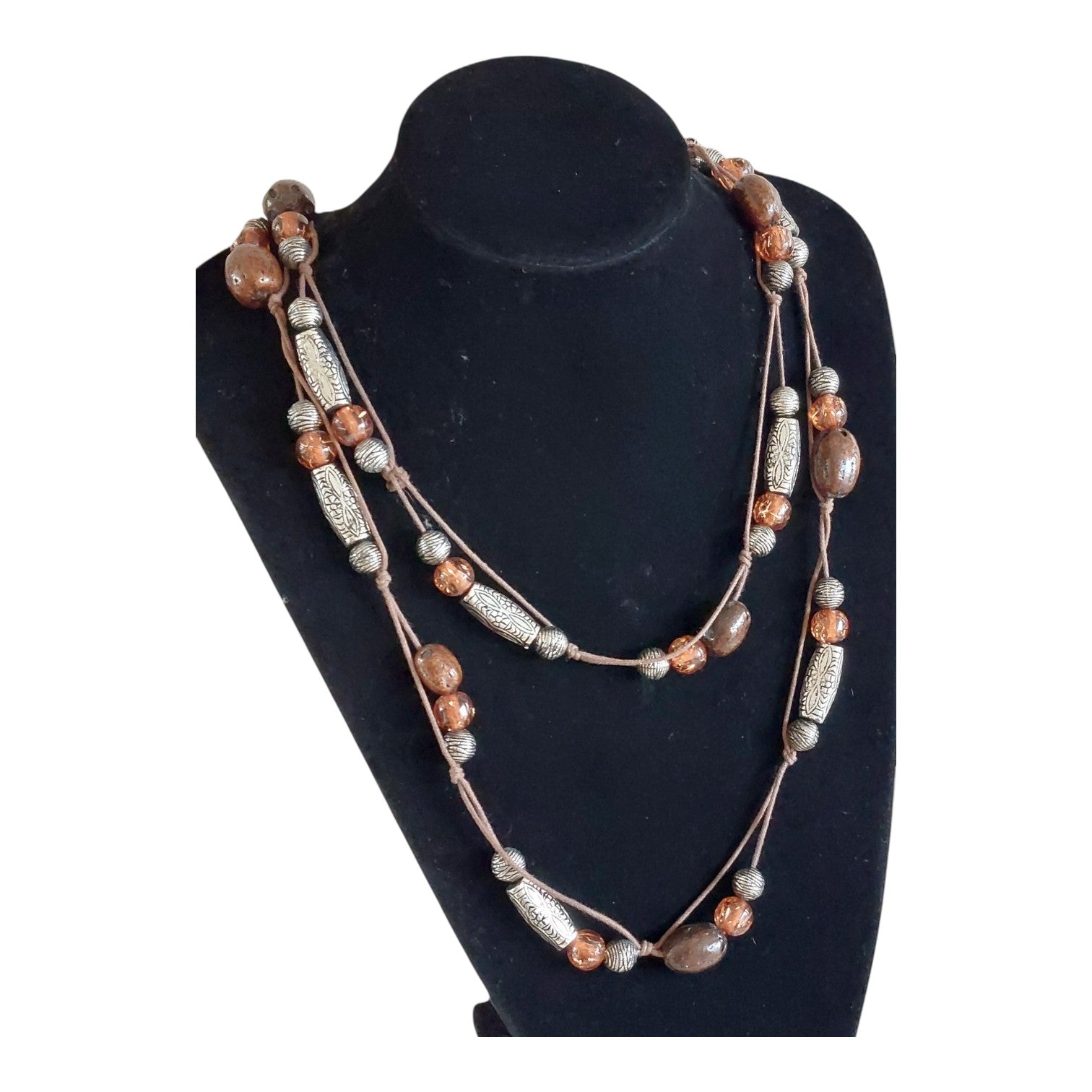 Lange Perlenkette im Charriol-Stil — Holz & Silber