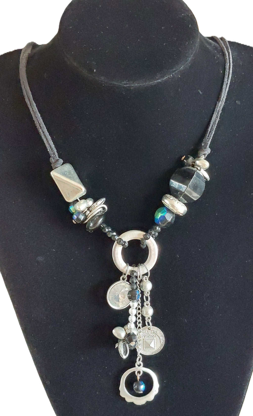 necklace with black and silver beads