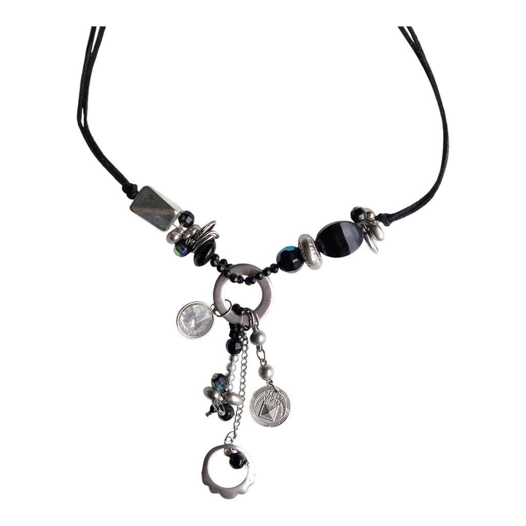 necklace with black and silver beads
