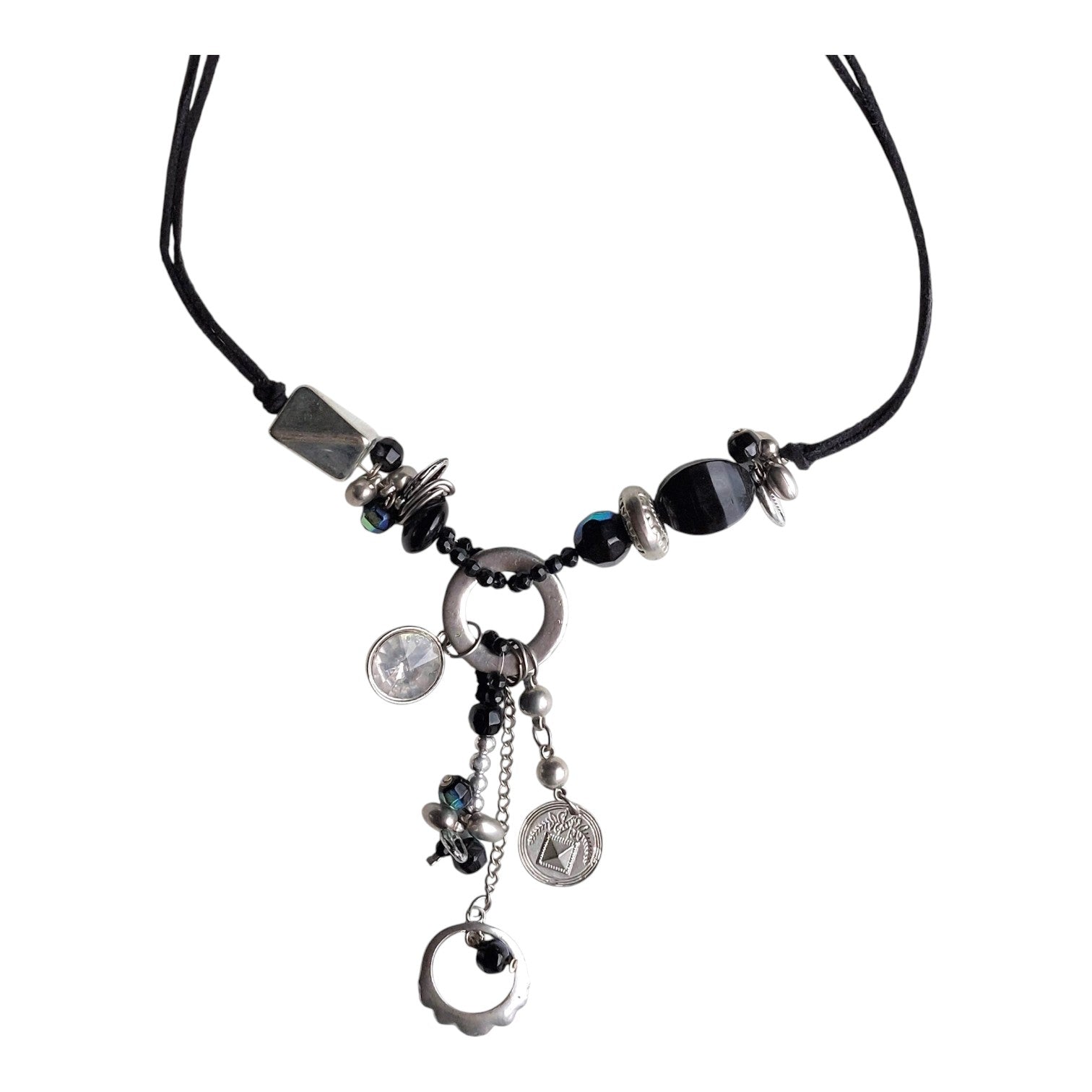 necklace with black and silver beads