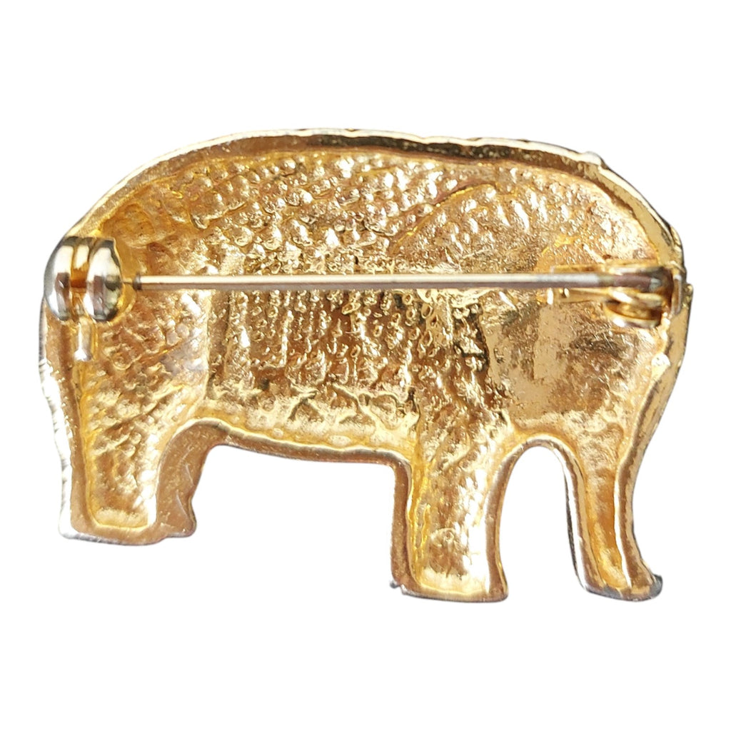 Set aus zwei goldfarbenen Broschen – Elefant & Blume, 80er Jahre