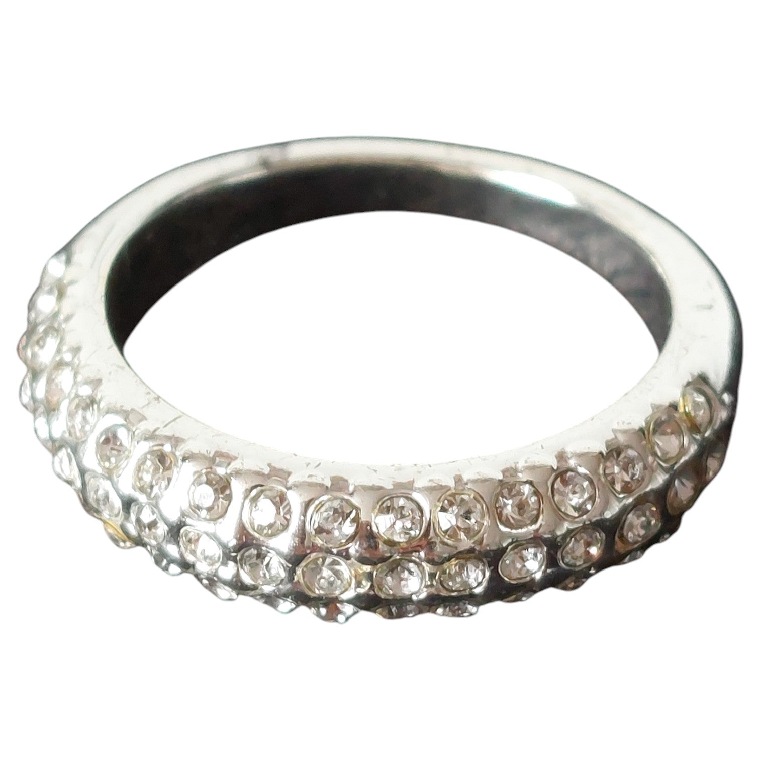 Vintage Damenring in Silberoptik mit 3 Reihen Strass