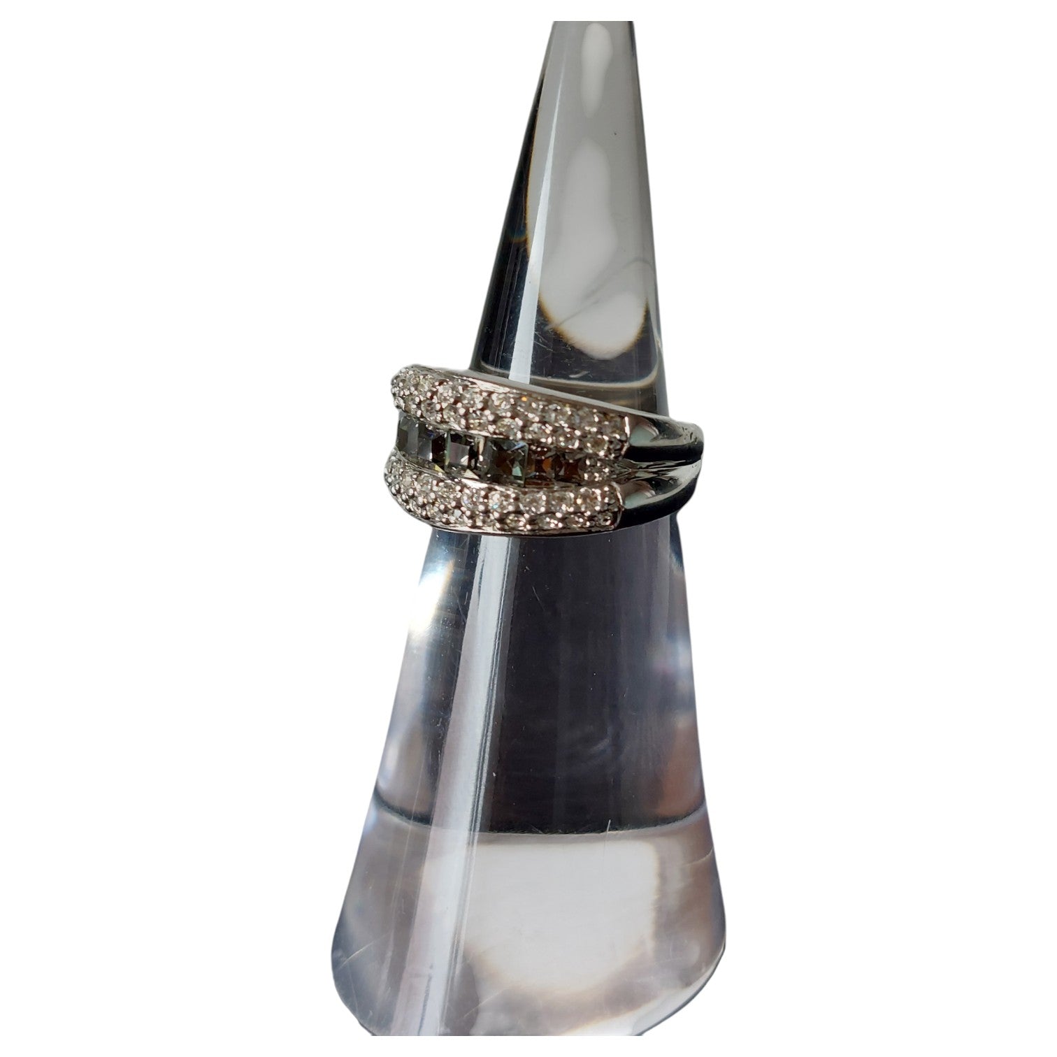 Vintage damesring - M&S zilverkleurig met 5 rijen strass