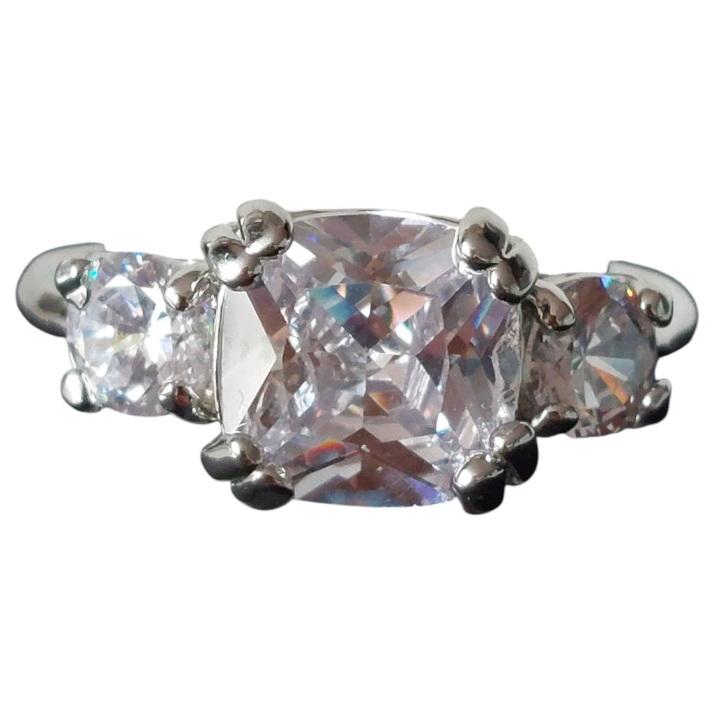 Vintage damesring - zilverkleurig trilogie met 3 strass-steentjes