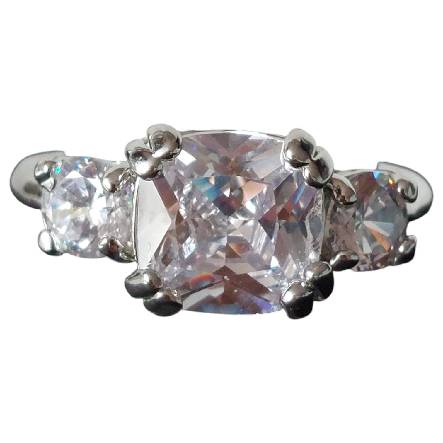 Vintage damesring - zilverkleurig trilogie met 3 strass-steentjes
