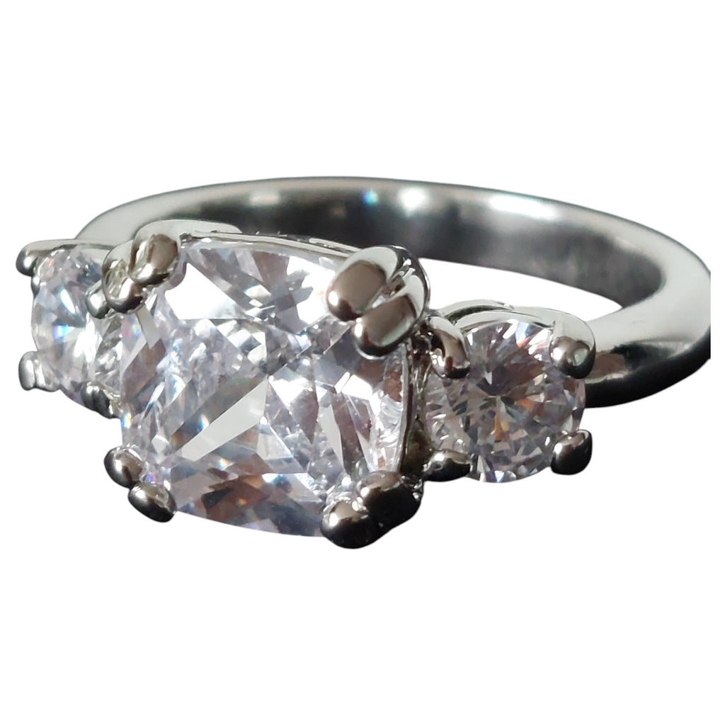 Vintage damesring - zilverkleurig trilogie met 3 strass-steentjes