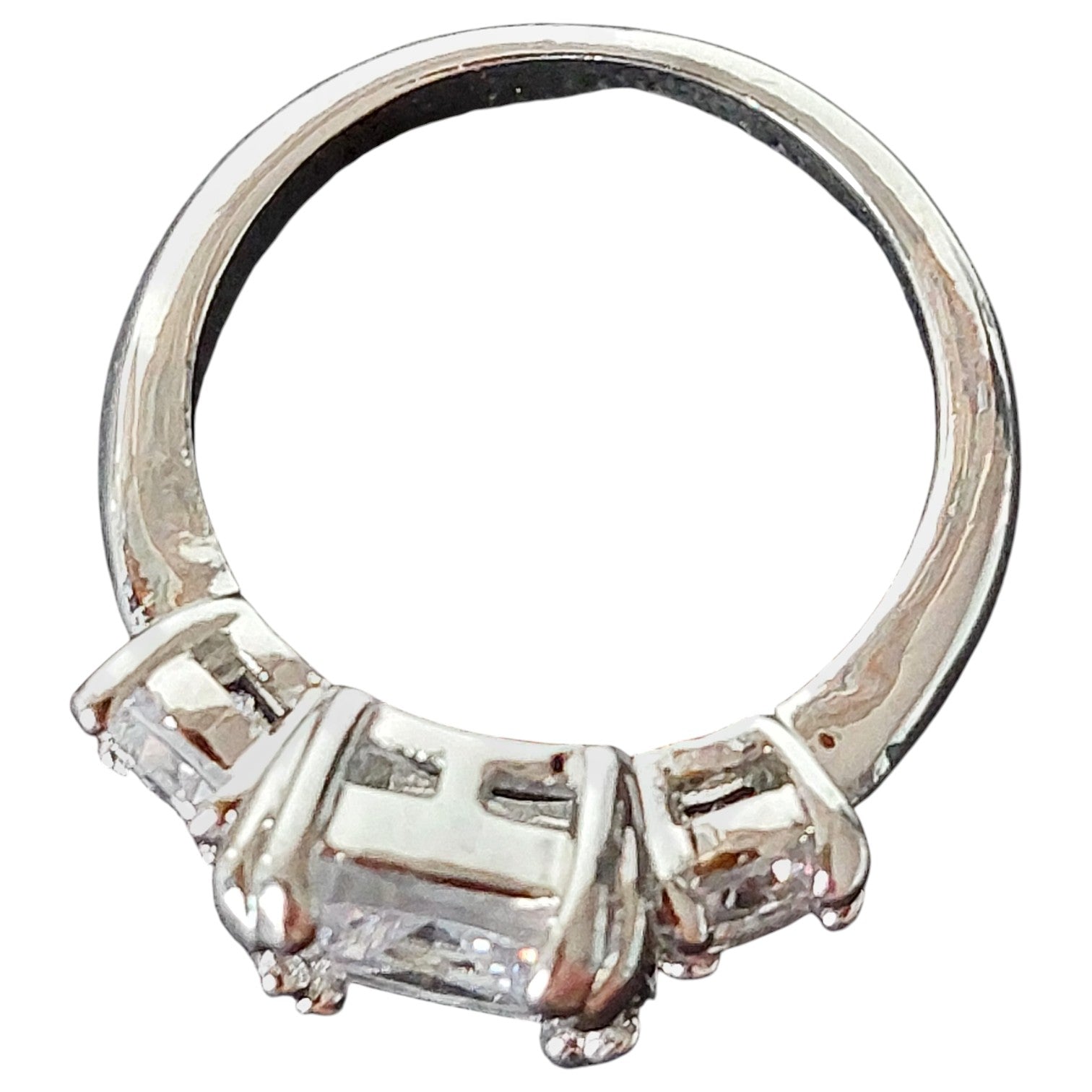 Vintage damesring - zilverkleurig trilogie met 3 strass-steentjes