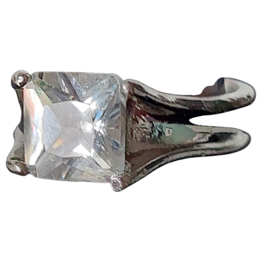 Vintage damesring - zilverkleurig met vierkante strass-steen