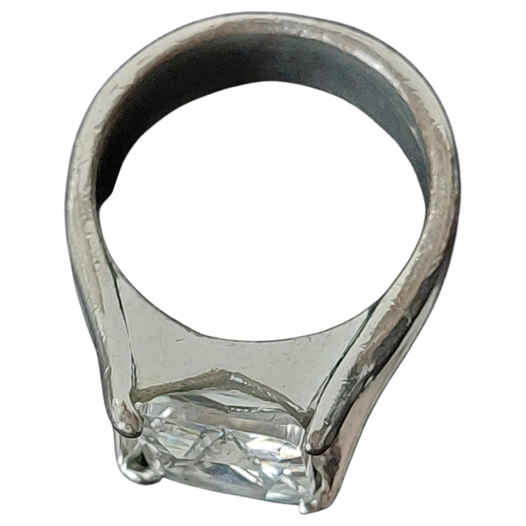 Vintage damesring - zilverkleurig met vierkante strass-steen