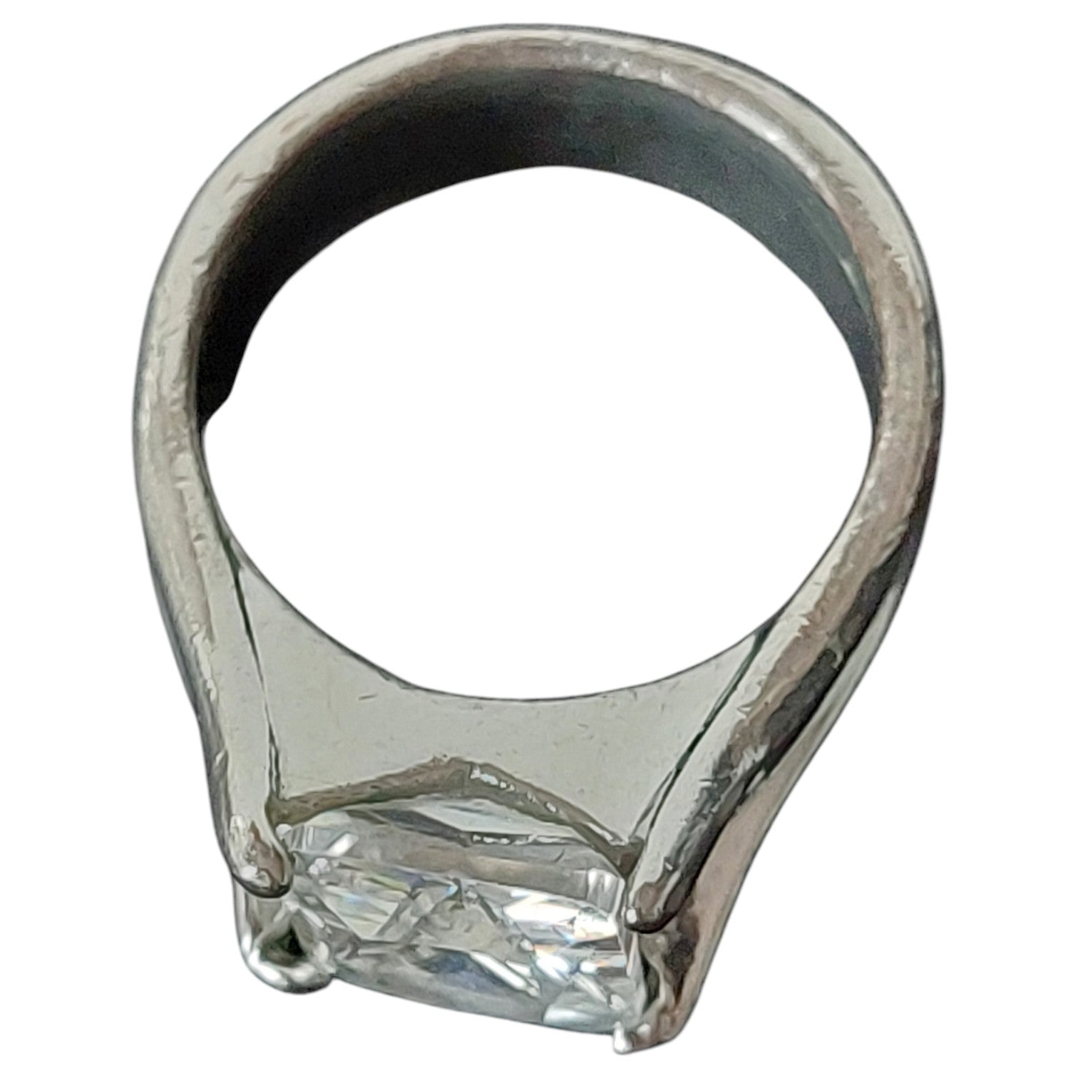 Vintage damesring - zilverkleurig met vierkante strass-steen