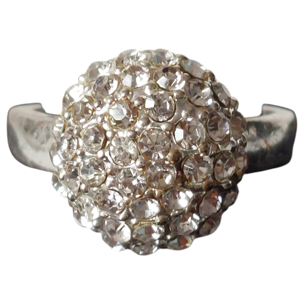 Vintage damesring - verzilverd bolring vol strass