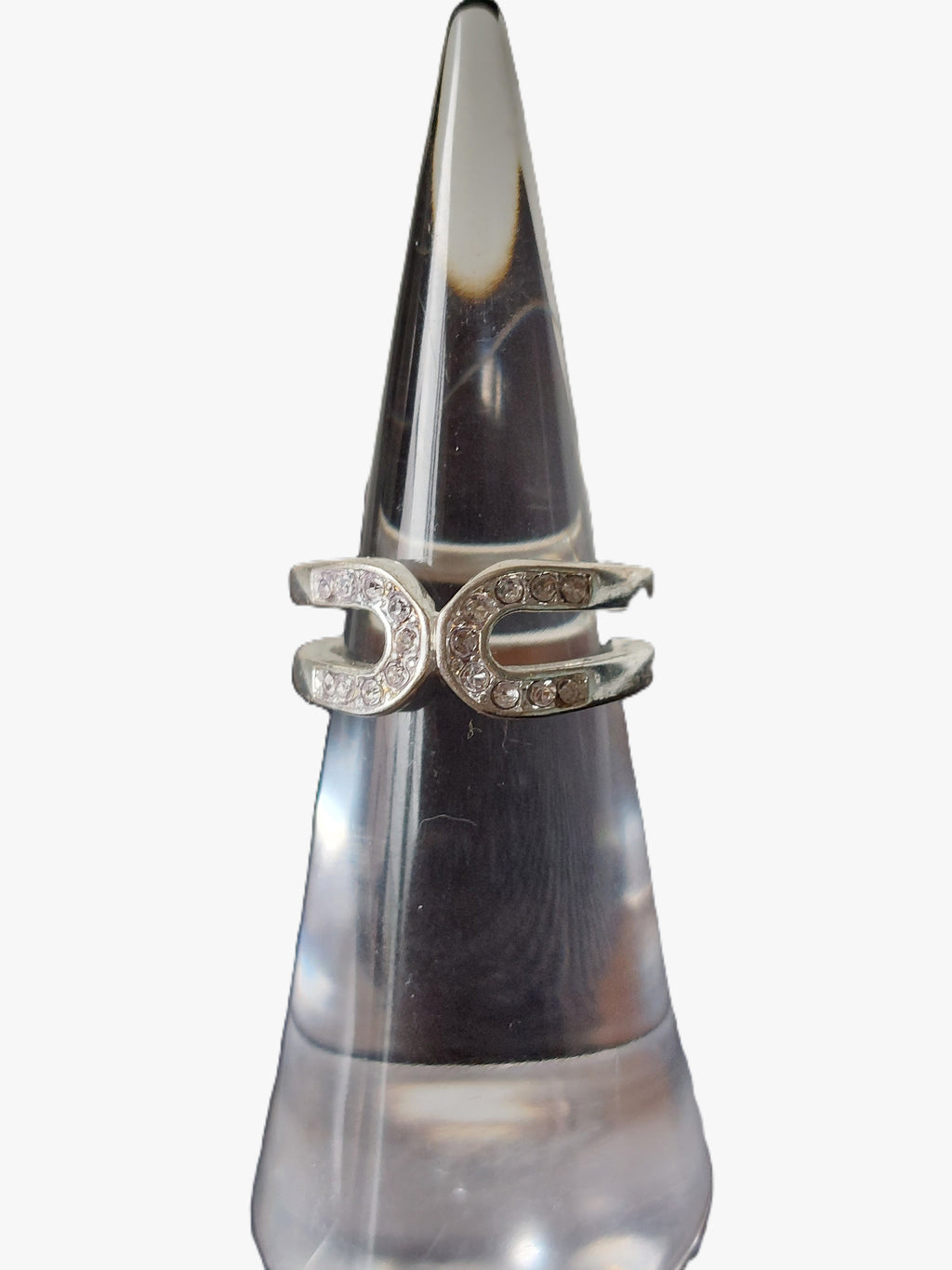 Vintage versilberter doppelseitiger Damenring mit Strass