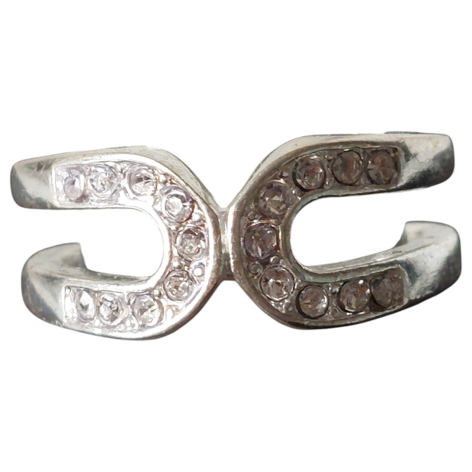 Vintage versilberter doppelseitiger Damenring mit Strass