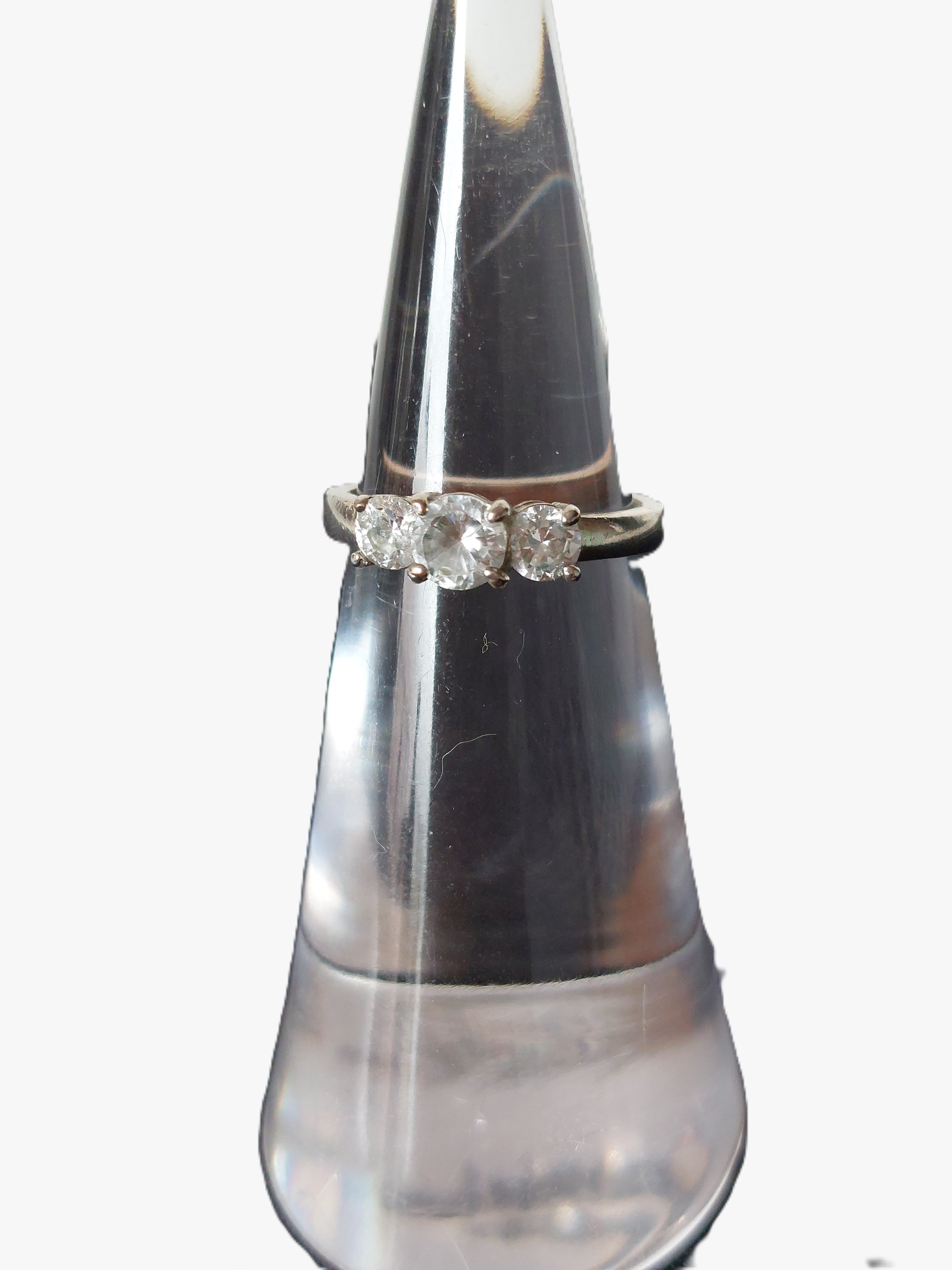 Vintage damesring - zilverkleurig trilogie met 3 strass-steentjes in klauwzetting