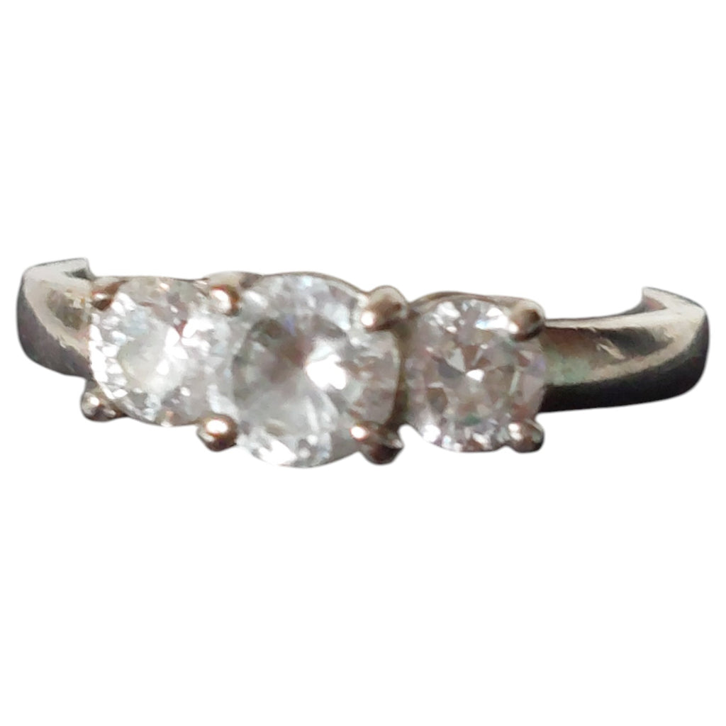Vintage damesring - zilverkleurig trilogie met 3 strass-steentjes in klauwzetting