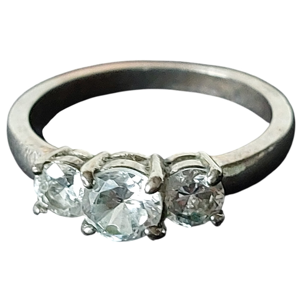 Vintage damesring - zilverkleurig trilogie met 3 strass-steentjes in klauwzetting