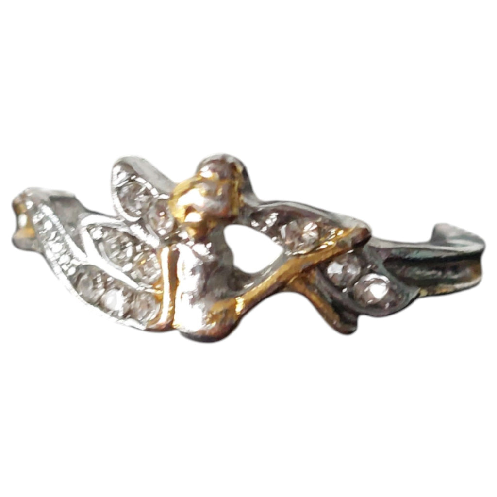 Vintage damesring - tweekleurig feeënring met figuurtje en strass