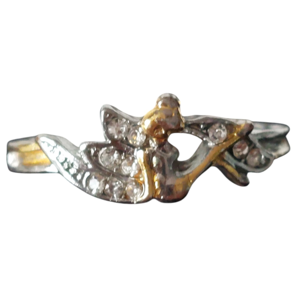 Vintage damesring - tweekleurig feeënring met figuurtje en strass