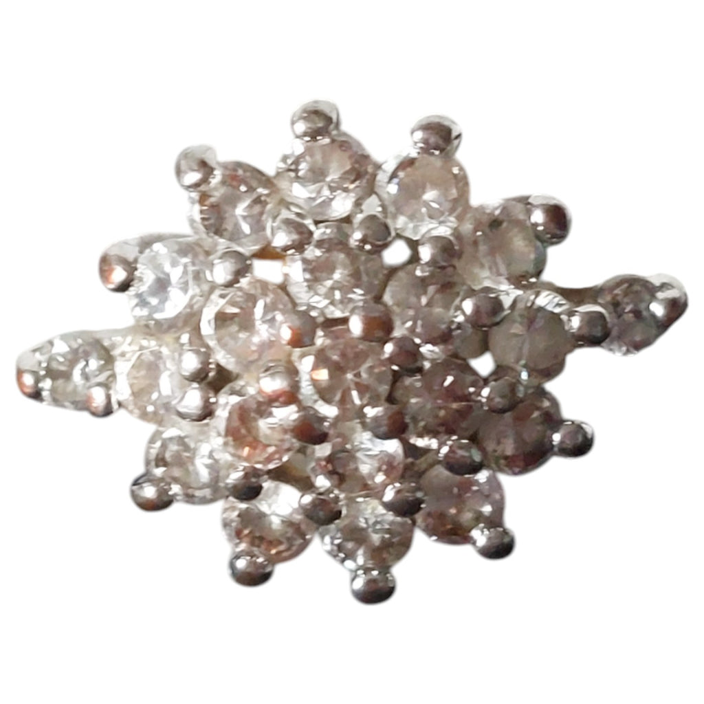 Vintage damesring - zilverkleurig rozet met strass in bloemmotief