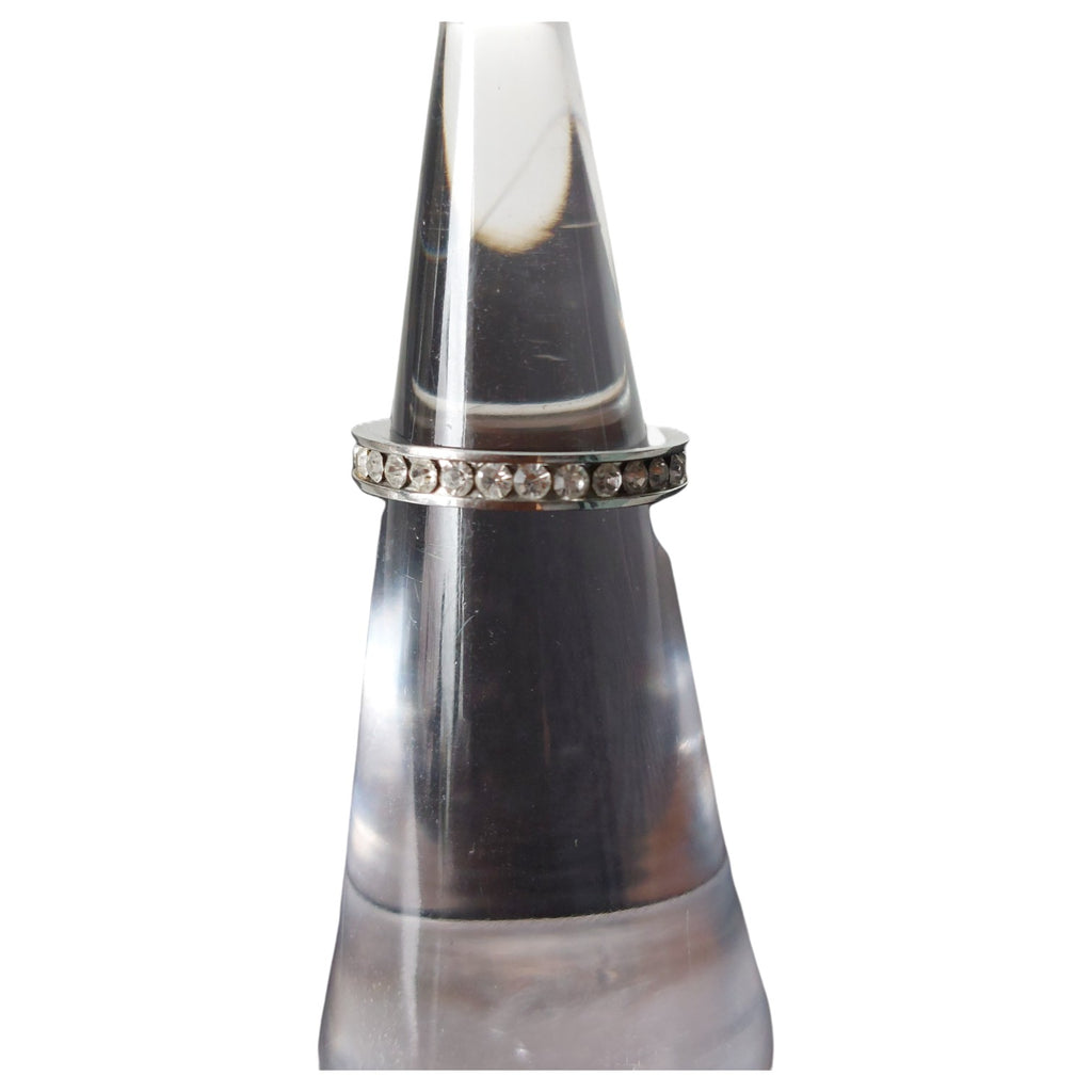Vintage damesring - zilverkleurig alliance met strass rondom