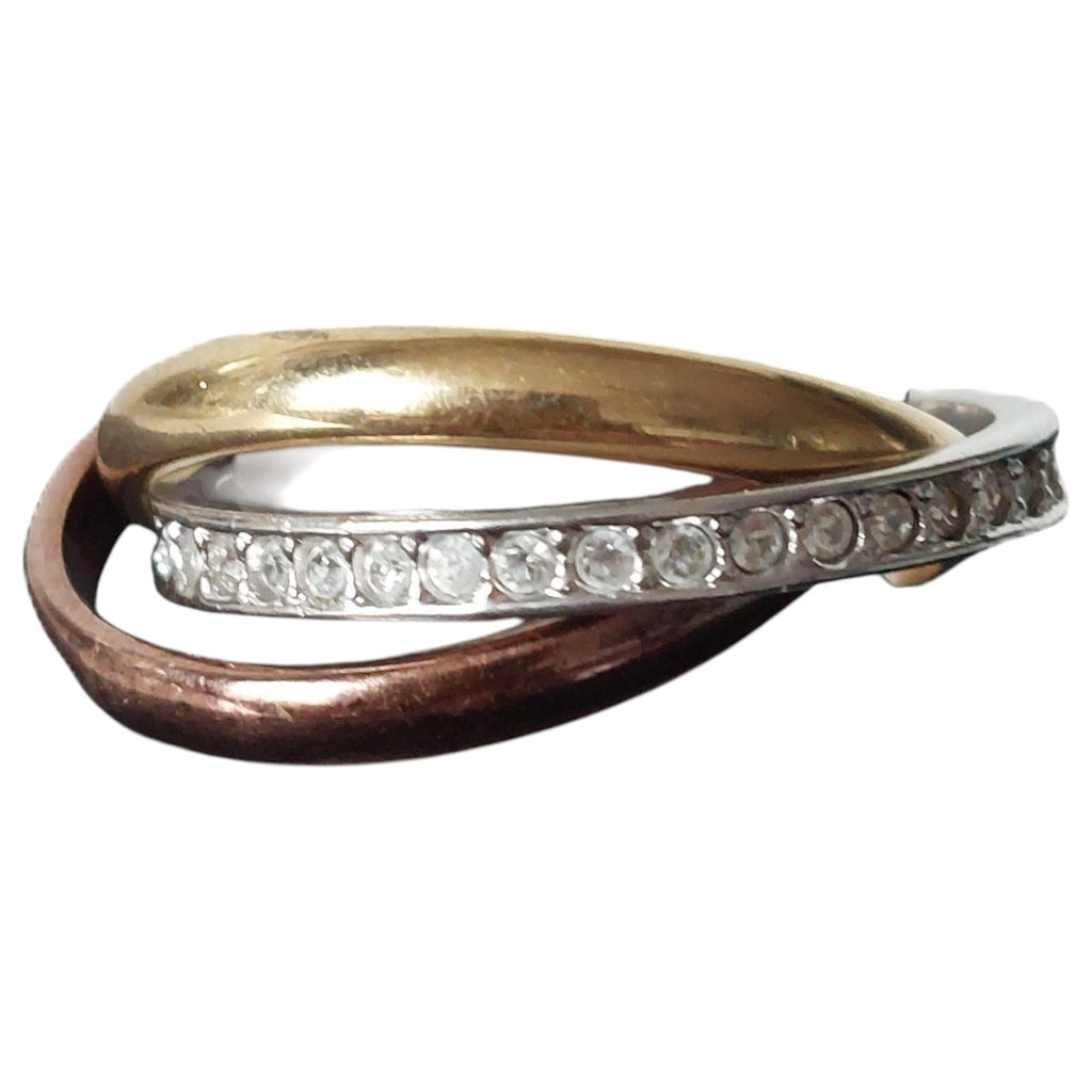Vintage damesring - driekleurig trinity-stijl met strass