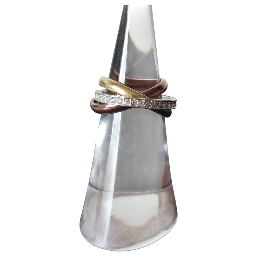 Vintage damesring - driekleurig trinity-stijl met strass