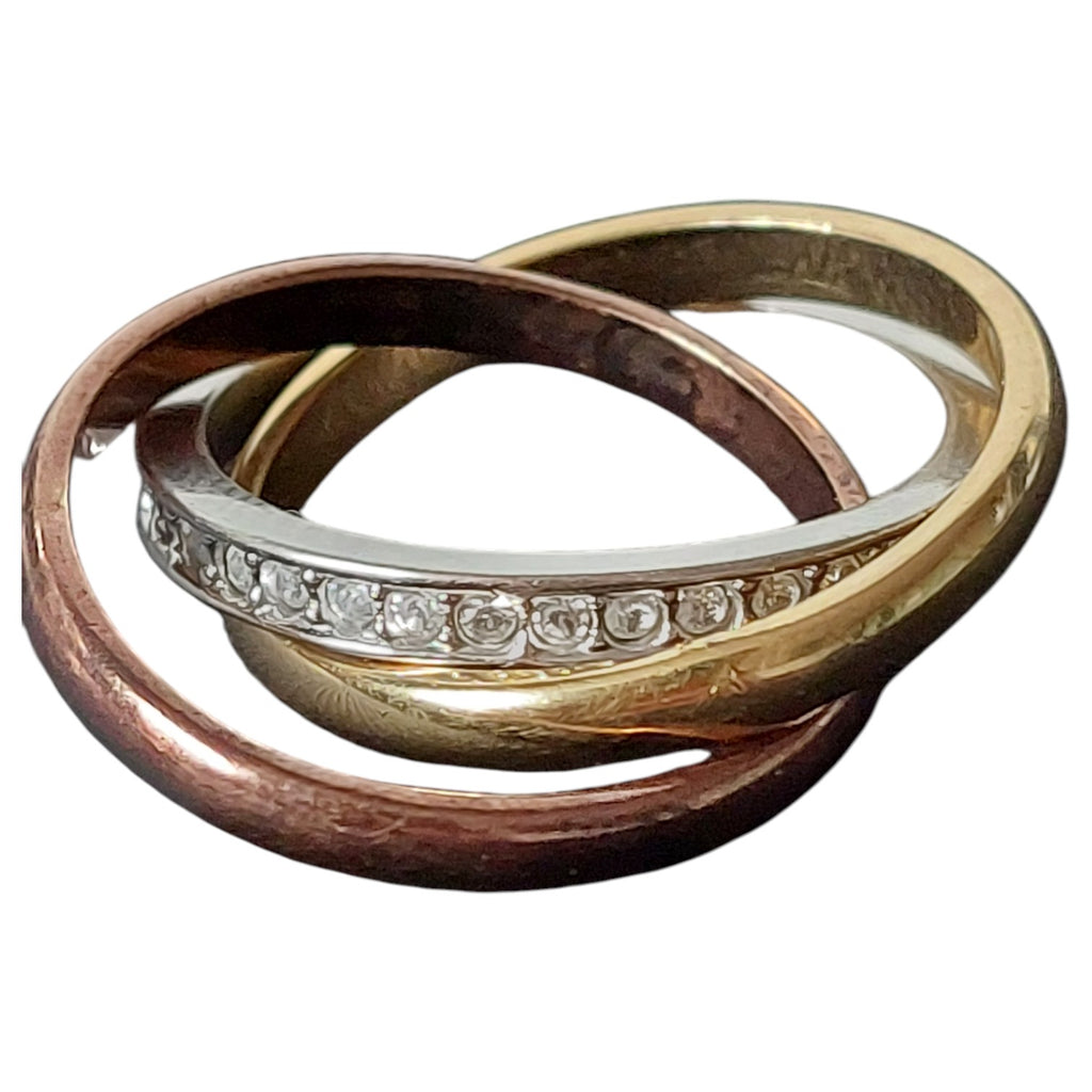 Vintage damesring - driekleurig trinity-stijl met strass