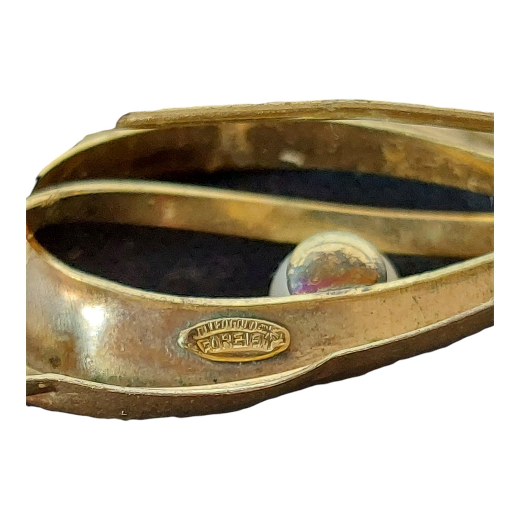 Doublé-Brosche mit Perle – Signiert, 50er/60er Jahre